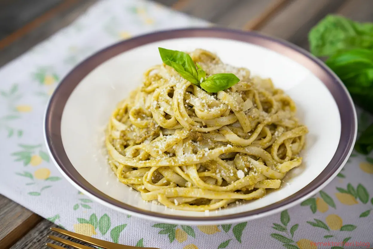 Geleneksel Yöntemlerle Hazırlanmış Enfes Pesto Soslu Makarna Tarifi
